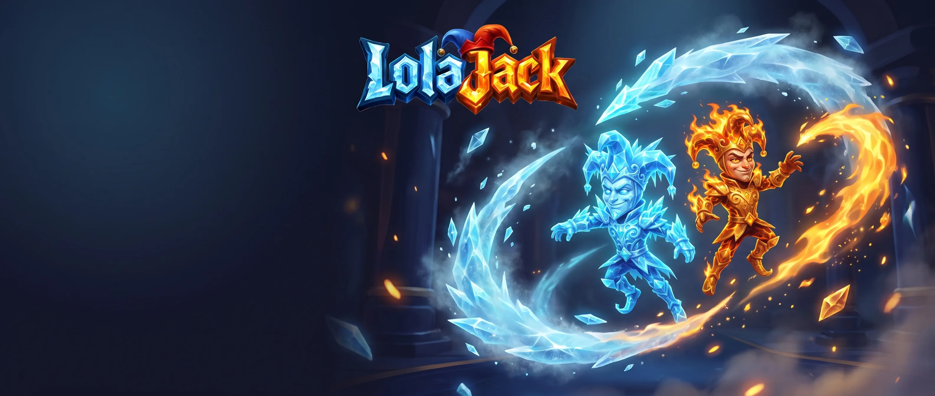 Ice and fire mascots on the Lolajack Casino banner